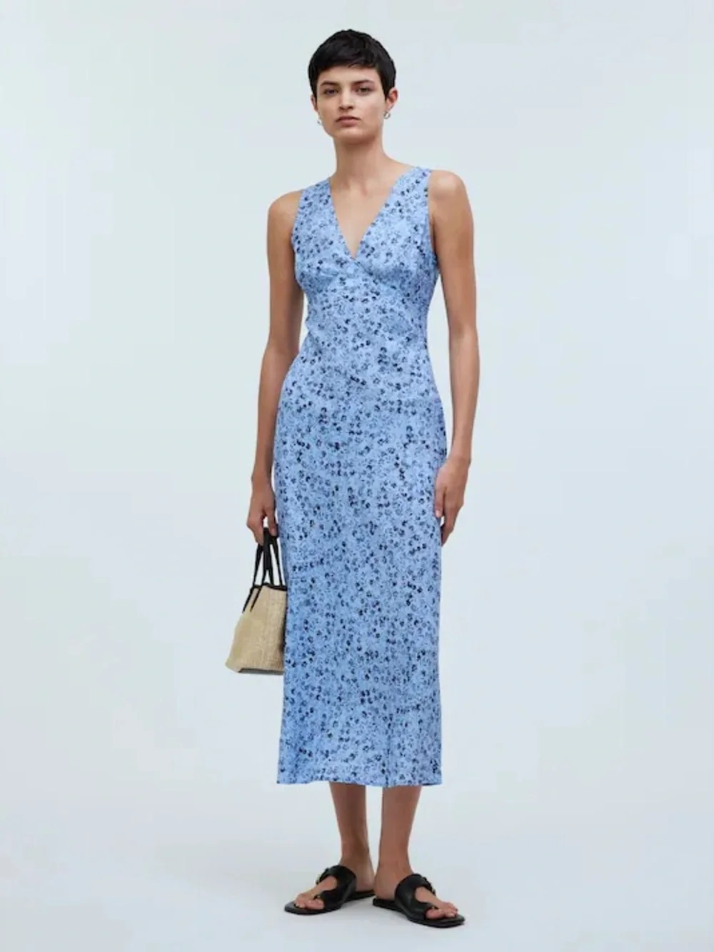 Madewell Light Blue Floral V-Neck Maxi Dress
